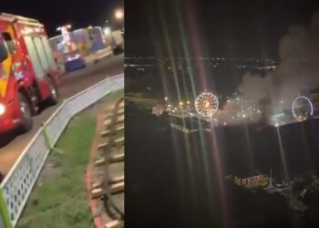 Vídeo: Casa Fantasma do Mirage Park pega fogo com as pessoas dentro do brinquedo