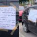 Mulher descobre traição e cola cartaz no carro do marido: ‘crie vergonha na cara’
