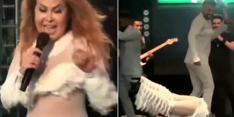 Vídeo: Joelma cai durante show e diz: ‘na vida você cai, levanta e faz tudo de novo’