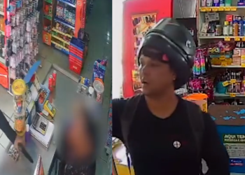 Em Manaus, motoqueiro entra em mercadinho, finge ser cliente e aponta o ‘trezoitão’