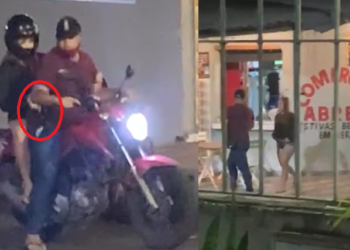 No Alvorada, ‘Ruiva do roubo’ e comparsa fazem a limpa e ela foge mostrando a arma; vídeo