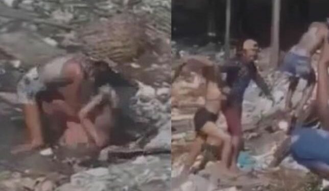 Vídeo: ‘Talarica’ é pega na porrada no meio de área alagada com lixo e pitiú