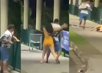 Vídeo: Mulher mete a mãozada em homem ao flagrar suposta traição em shopping