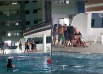 Baixaria: Moradores registram briga em área de piscina de condomínio na zona Centro-Sul da cidade