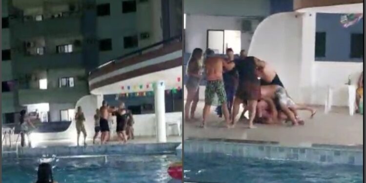 Baixaria: Moradores registram briga em área de piscina de condomínio na zona Centro-Sul da cidade