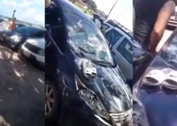 A dor do chifre: Homem quebra carro onde flagrou a esposa com o outro; vídeo