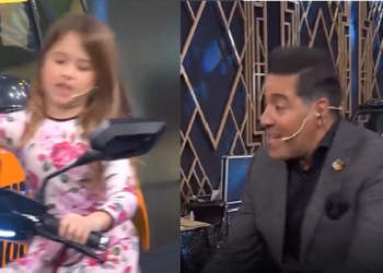 Perigo! Menina de 7 anos acelera e sai de moto ao vivo em programa de TV; vídeo