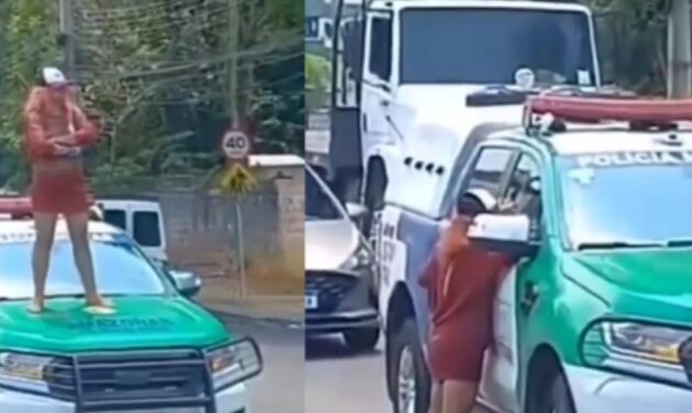 Vídeo: mulher sobre em viatura da PM e faz escândalo na Compensa