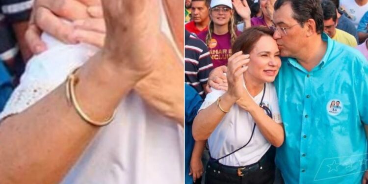Em campanha no Jorge Teixeira, esposa de Braga desfila com pulseira de luxo
