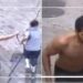 Homem agride e joga água em faxineira que lavava calçada de prédio; veja vídeo