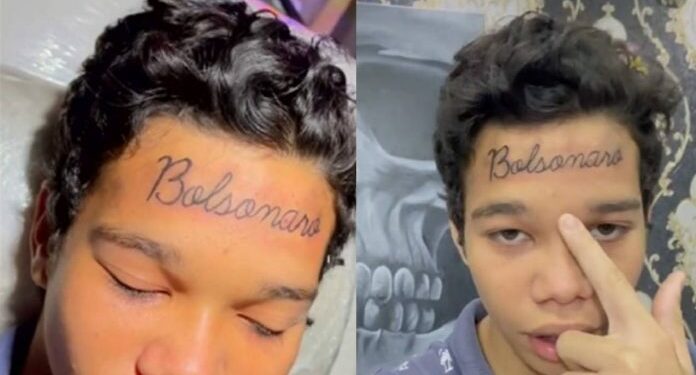 Jovem ganha mil reais para tatuar o nome do presidente na testa e viraliza; vídeo