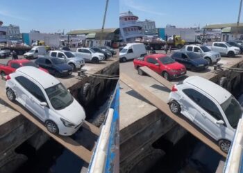 Internautas se ‘assustam’ com vídeo de carro atravessando tábuas para embarcar, em Manaus: ‘to apavorada!”; confira