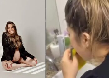 Grávida com desejo viraliza ao comer esponja com sabão: ‘muita vontade’