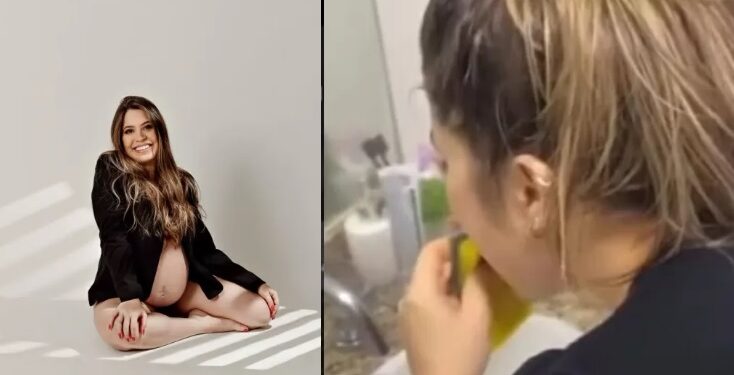 Grávida com desejo viraliza ao comer esponja com sabão: ‘muita vontade’