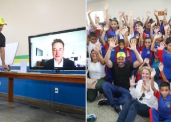 Bilionário Elon Musk inaugura internet de alta velocidade em escola no interior do Amazonas