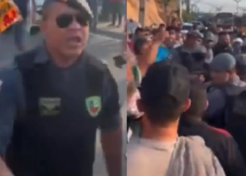Vídeo: ‘Amarelinhos’ paralisam avenida Autaz Mirim e confusão com a PM é registrada