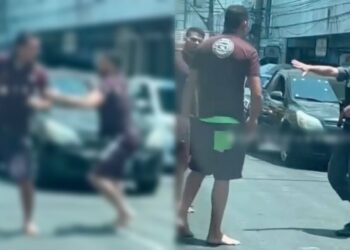 Vídeo: Homens param os carros no meio do trânsito e vão pra porrada no Centro de Manaus