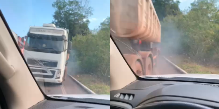Motorista filma momento em que quase é atingido por carreta desgovernada no AM; veja