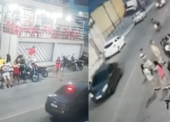 Vídeo mostra criminosos atirando em homem e atingindo mulher com tiro no olho em Manaus