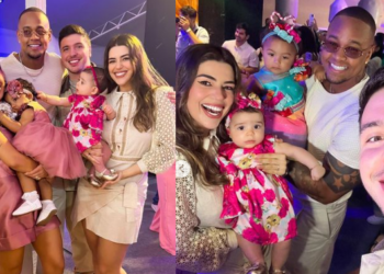Vivian Amorim leva a filha Malu para aniversário de Liz, filha de Lore Improta e Leo Santana