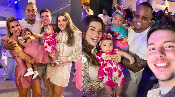 Vivian Amorim leva a filha Malu para aniversário de Liz, filha de Lore Improta e Leo Santana