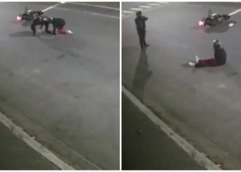 Vídeo: Motociclista reage a assalto, pega a arma do assaltante e atira nele