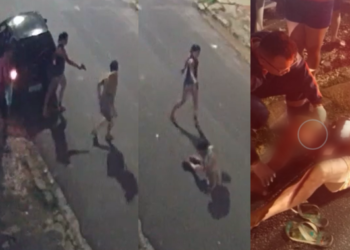 Vídeo mostra mulher e comparsas jogando homem e disparando vários tiros nele em Manaus