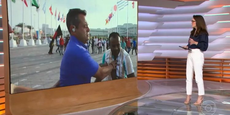 Eric Faria dá empurrão em homem durante entrada ao vivo em jornal; assista