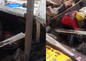 Vídeo: caminhão despenca de barranco e motorista quebra a perna em Manaus