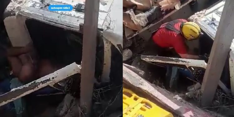 Vídeo: caminhão despenca de barranco e motorista quebra a perna em Manaus