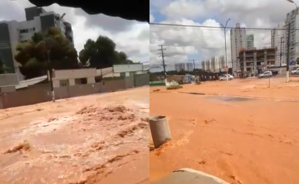 Vídeo: Adutora se rompe, ‘mar’ de lama se forma e invade casas; bairros ficam água