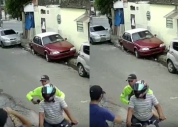 Câmera de segurança flagra tentativa de assalto por dupla em moto em Manaus; veja