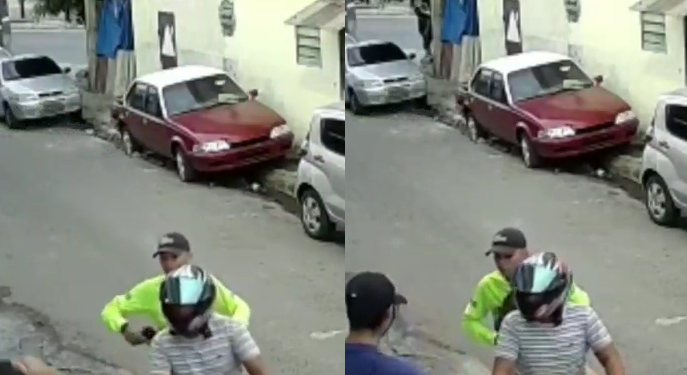 Câmera de segurança flagra tentativa de assalto por dupla em moto em Manaus; veja