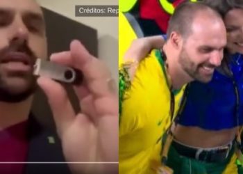 Eduardo Bolsonaro vira piada após dizer que foi ao Qatar entregar ‘uns pendrives’