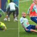 Daniel Alves se empolga em lance agressivo e quase lesiona Pedro em treino; assista