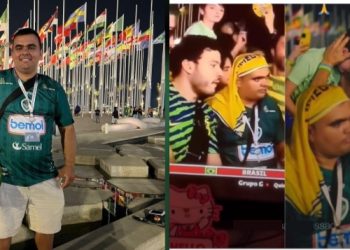 Amazonense no Qatar viraliza ao aparecer na Globo com a camisa do Manaus FC; veja o vídeo