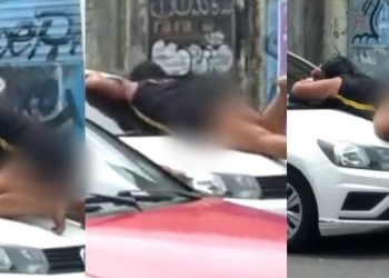 Mulher grita ‘te amo’ e se humilha em cima de capô de carro no Centro de Manaus; vídeo