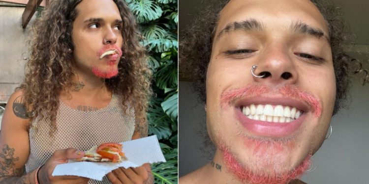 Vitão surpreende internautas e aparece com barba e bigode rosa nas redes sociais