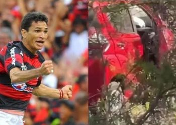Ex-jogador do Flamengo sofre acidente de carro e veículo fica totalmente destruído
