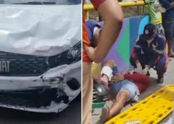 Motoqueiro é arremessado de moto em cruzamento de Manaus