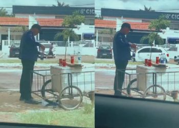 Vendedor ambulante é flagrado enchendo garrafinha de água para vender no sinal; veja vídeo