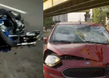 Ao retornarem de aniversário, mulher morre e homem fica ferido em acidente na Djalma Batista