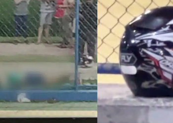 Criminosos executam a tiros rapaz na praça do Prosamin e esquecem o capacete no banco