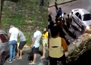 Carro despenca ao lado do campo do ‘Buracão’ no P.10 após motora supostamente dormir