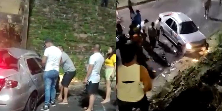Carro despenca ao lado do campo do ‘Buracão’ no P.10 após motora supostamente dormir