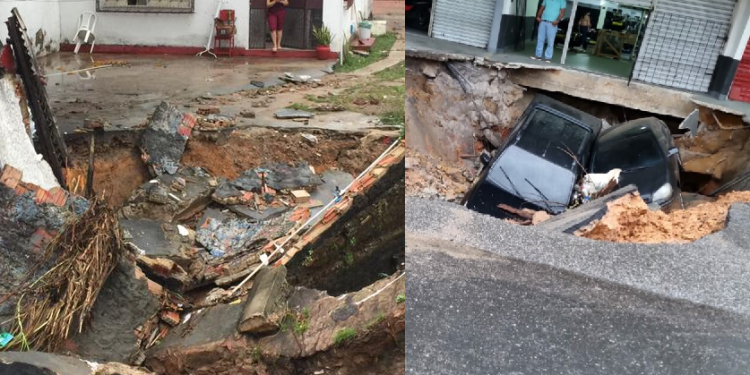 Temporal em Manaus causa alagamentos, desabamentos, invade casas e carros são ‘engolidos’ por cratera
