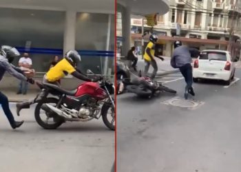 Assaltantes fogem a pé após moto roubada falhar no meio da rua