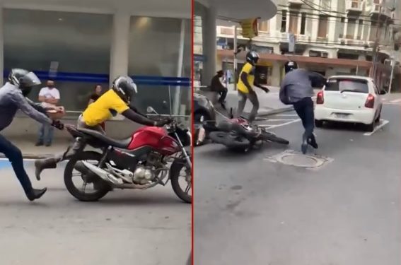 Assaltantes fogem a pé após moto roubada falhar no meio da rua