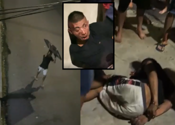 Vídeos: Ladrão é pego no flagra com TV maceta após furto em Manaus e moradores metem a surra