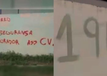 Vídeo: PMs pintam muro com 190 para cobrir ameaça pichada por criminosos no AM